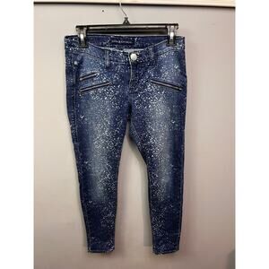 Rock Republic Moto Jeans Womens 0 Skinny Crop Banshee Blue White‎ Splatter Denim